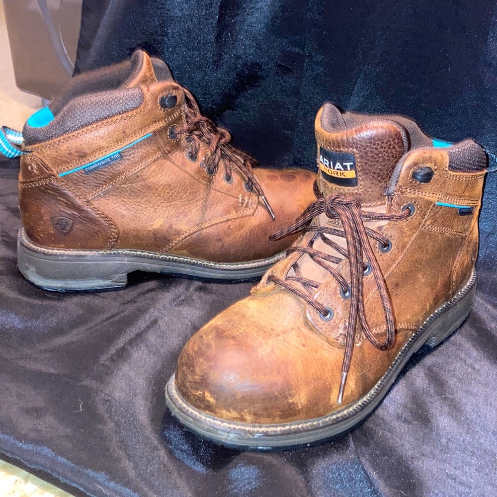 COPY - Brown Ariat work Steel toed boots, size 9